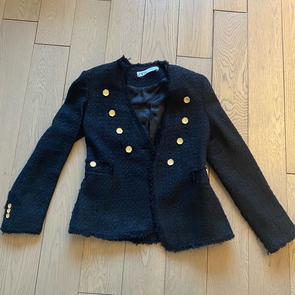 Zara tweed blazer with gold buttons